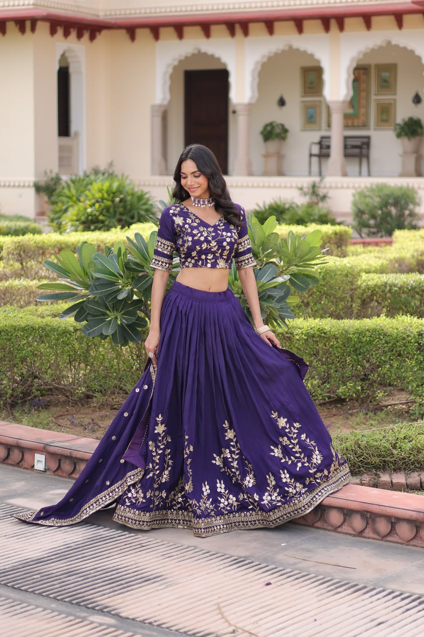 NC Vichitra Silk With Heavy Sequins & Zari Embroidered work Lehenga