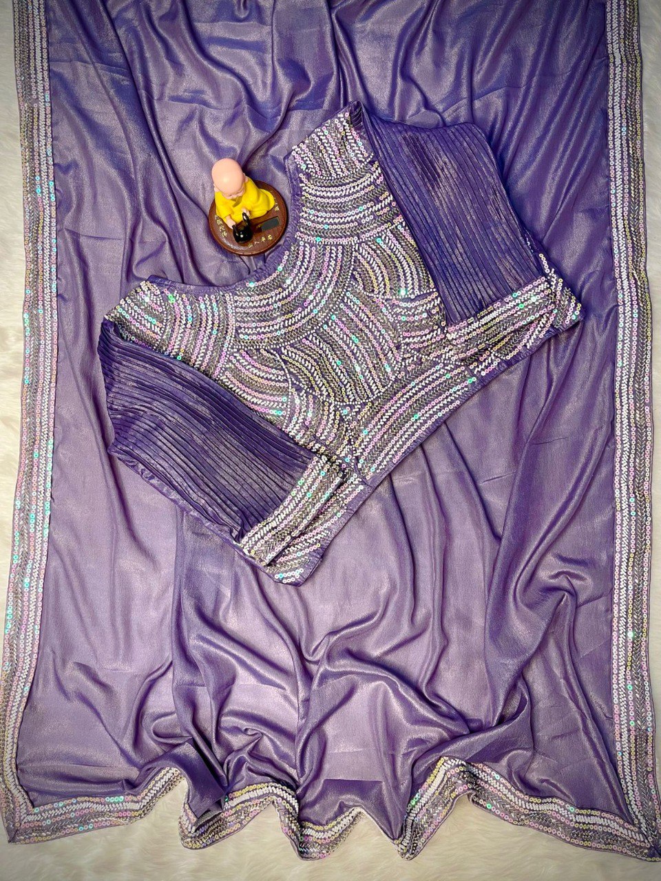 Heavy Choklate Georgette with Kat dana bits work piping lace border saree