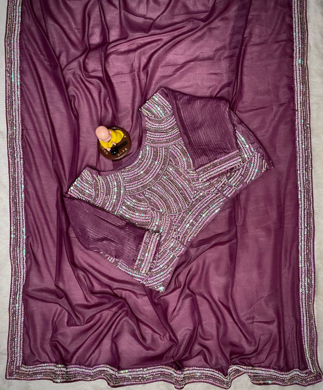 Heavy Choklate Georgette with Kat dana bits work piping lace border