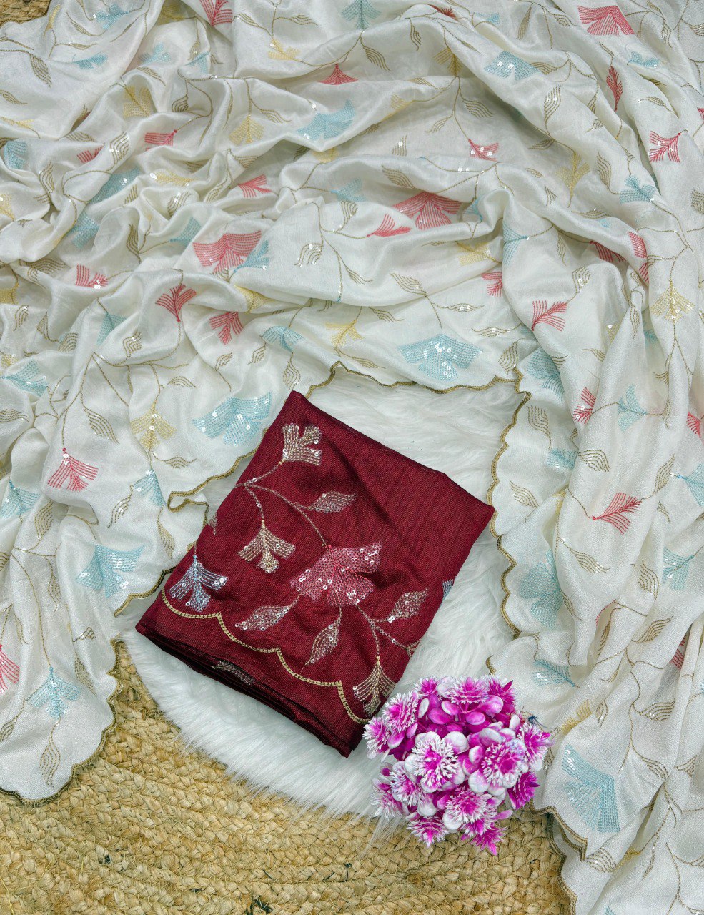 Premium Crush Georgette chiffon silk with multi thread saree
