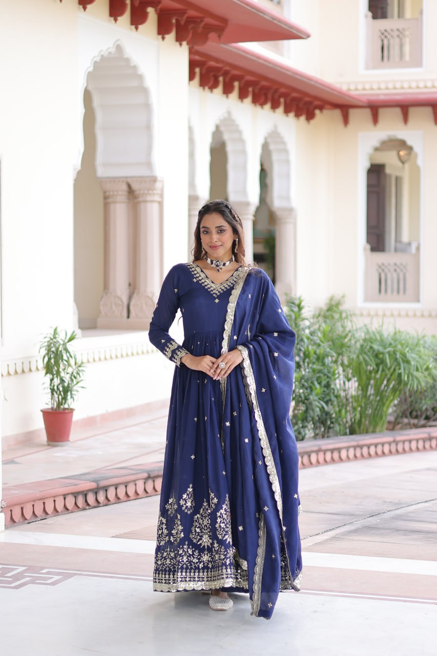 Vichitra Silk with Rich Sequins Embroidered work gown