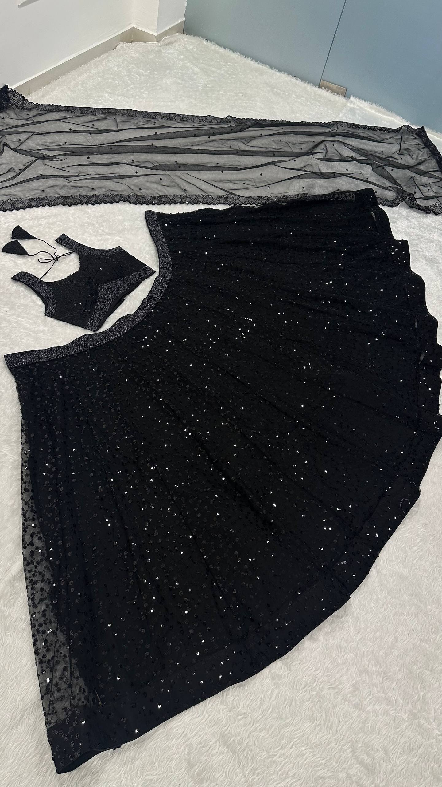 Net lehnga with sequins & zari work Choli