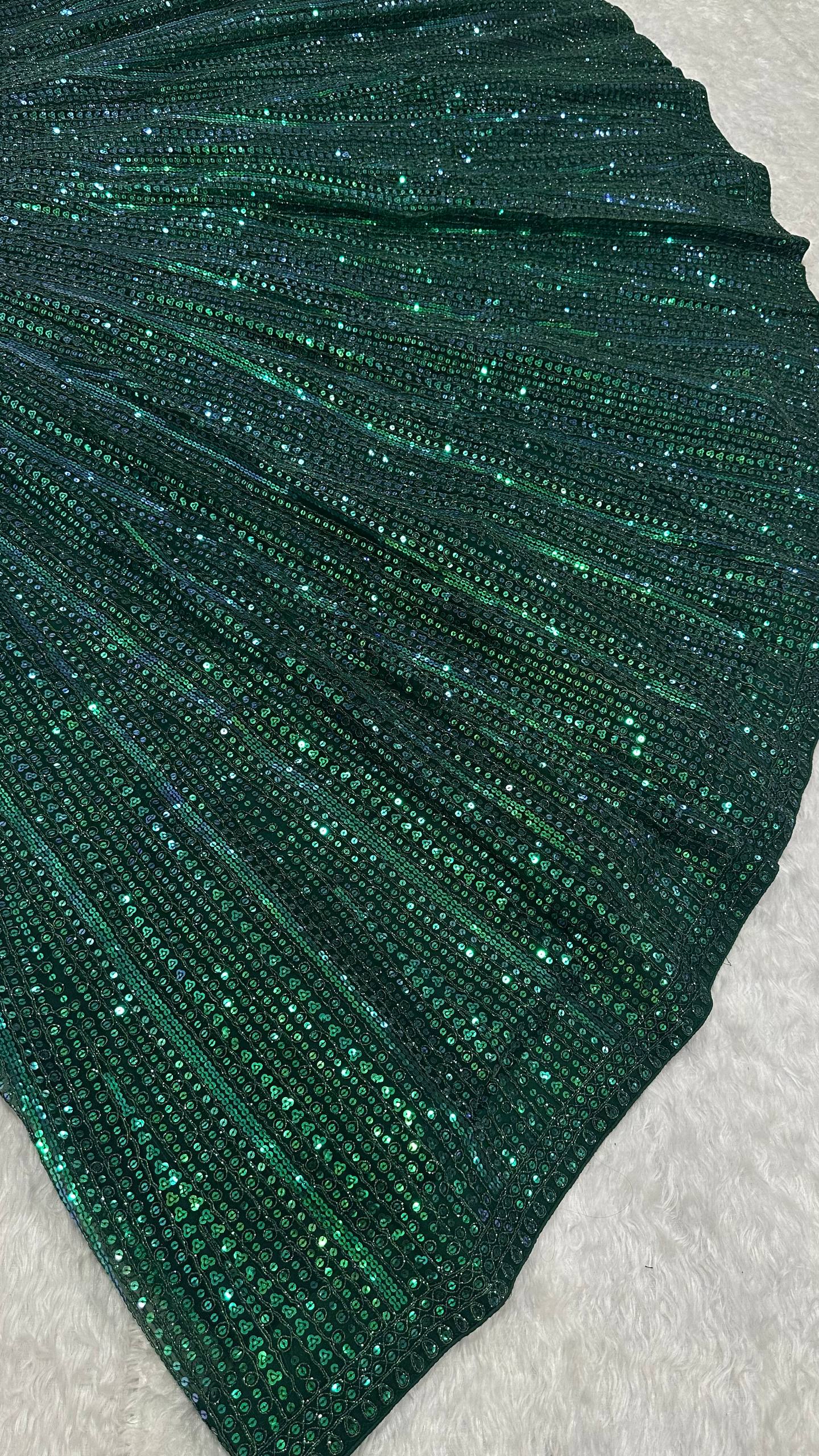 Net lehenga with rainbow sequins & dori work choli