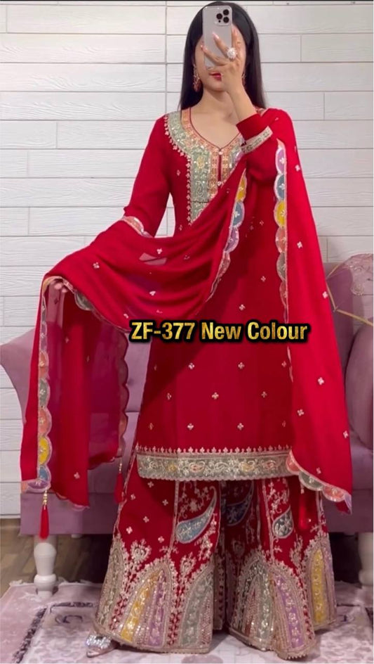 New Designer Party Wear Look Fancy Top-Dupatta and Fully Stitched Sharara