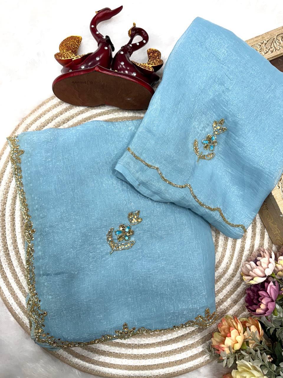 Pixcel Crush Beautiful Katdana and Diamond hand work Saree