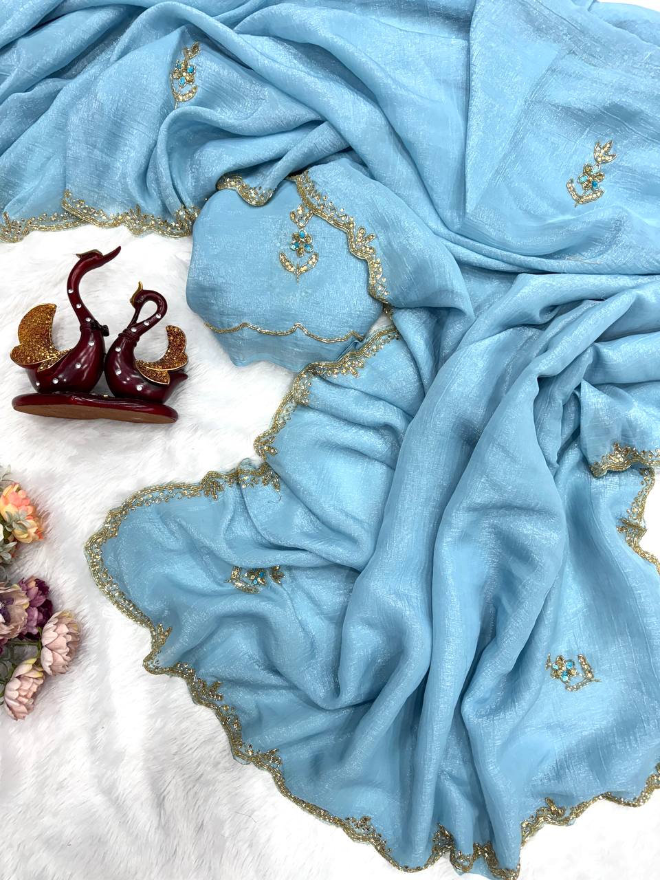 Pixcel Crush Beautiful Katdana and Diamond hand work Saree