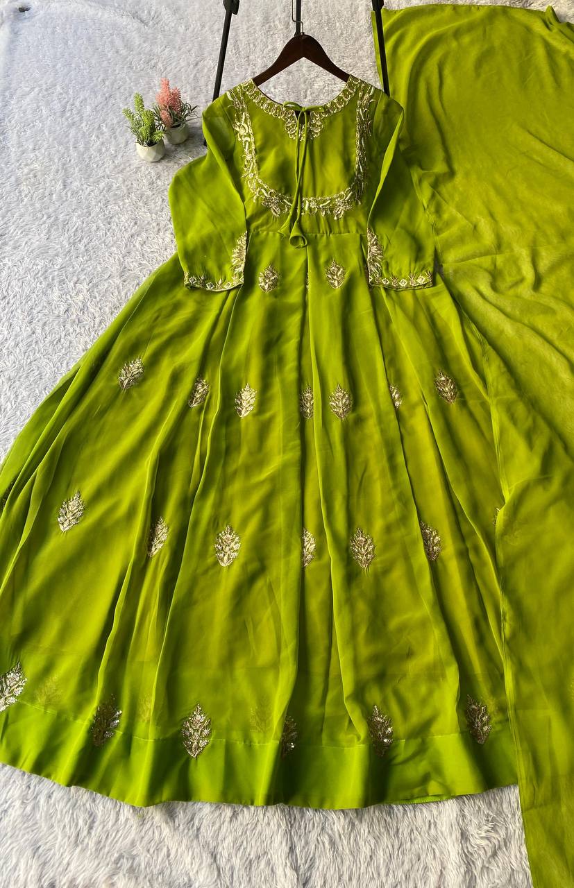 EXCLUSIVE 2 PIECE GOWN WITH DUPATTA IN SEQUENCE EMBROIDERY WORK