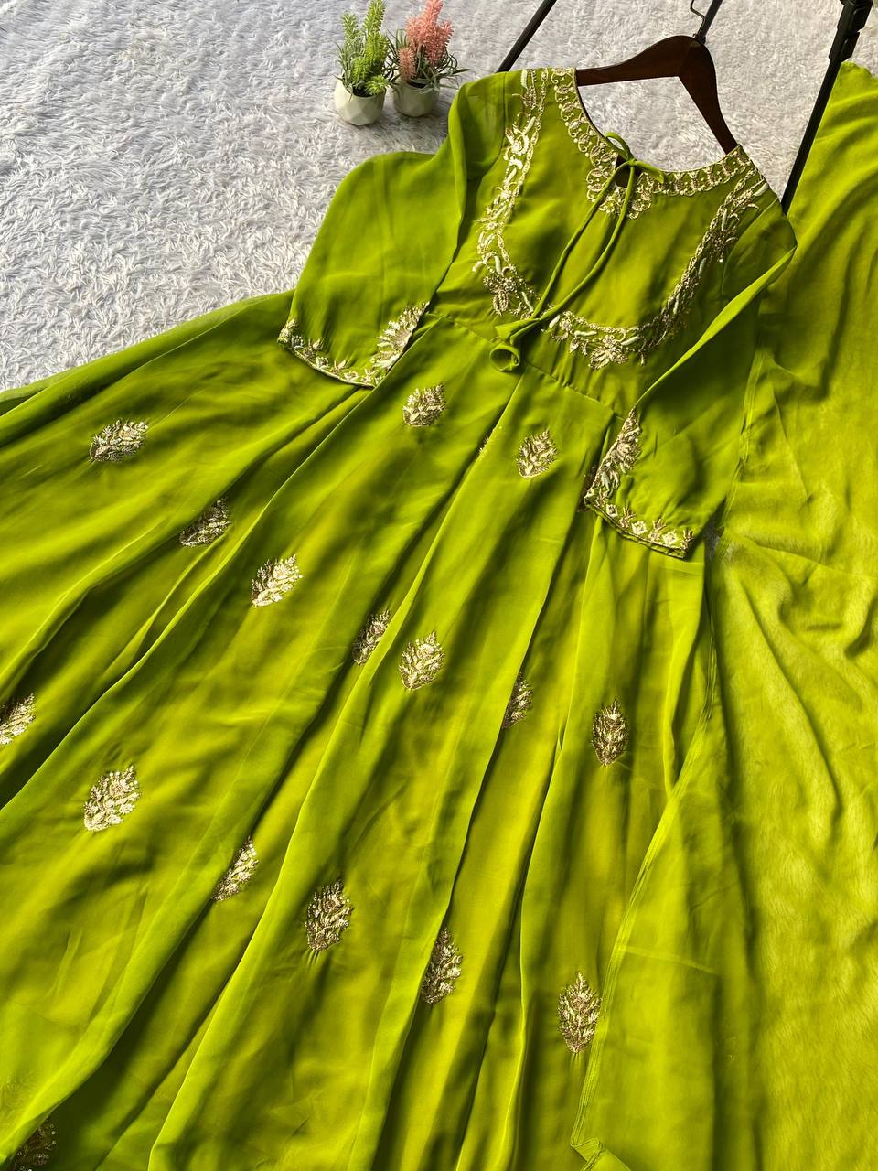 EXCLUSIVE 2 PIECE GOWN WITH DUPATTA IN SEQUENCE EMBROIDERY WORK