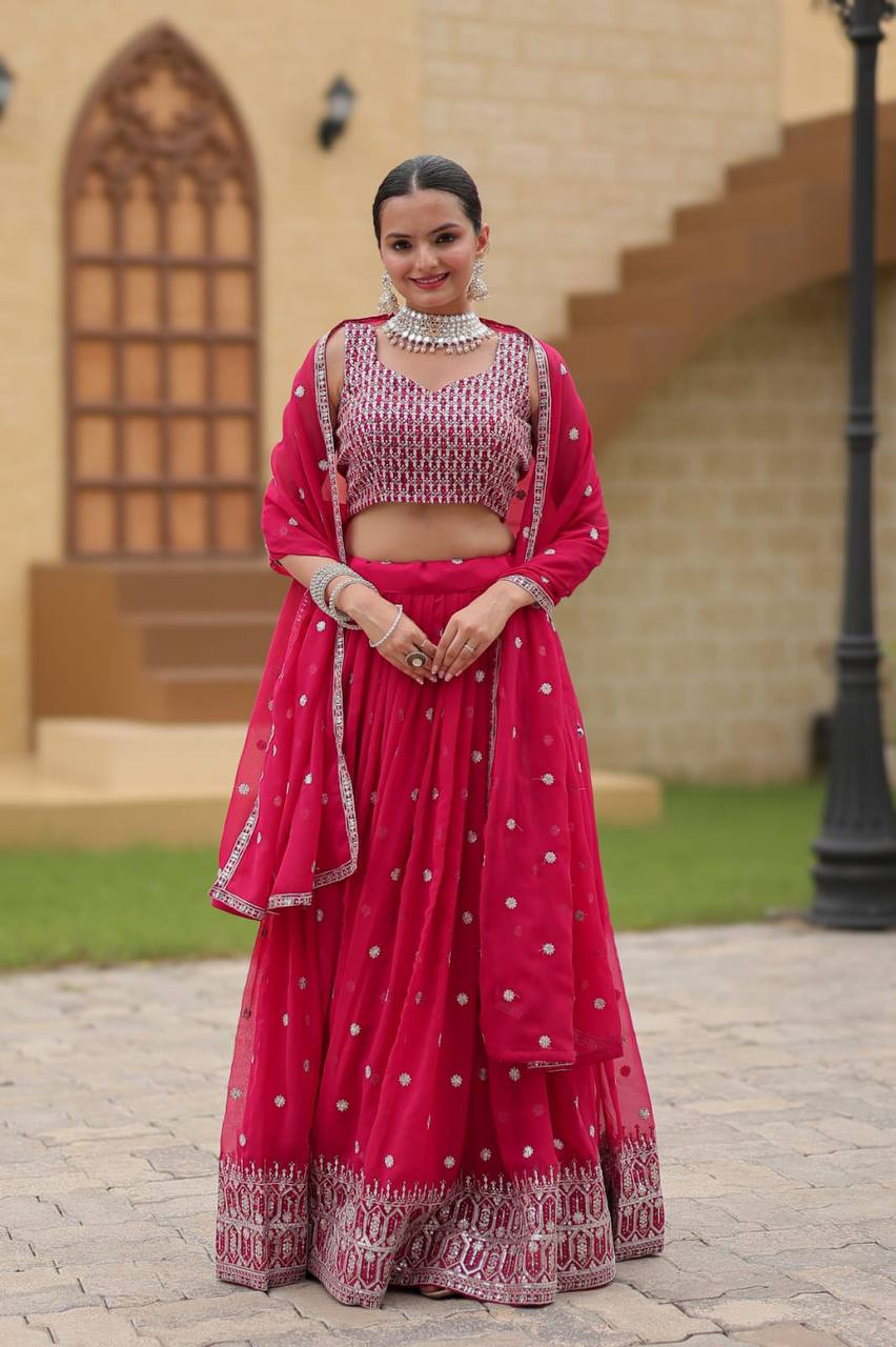 Heavy Thread With Sequence Embroidery Stich Work Lehenga Choli