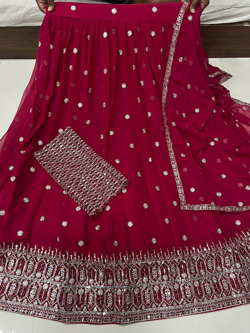 Heavy Thread With Sequence Embroidery Stich Work Lehenga Choli