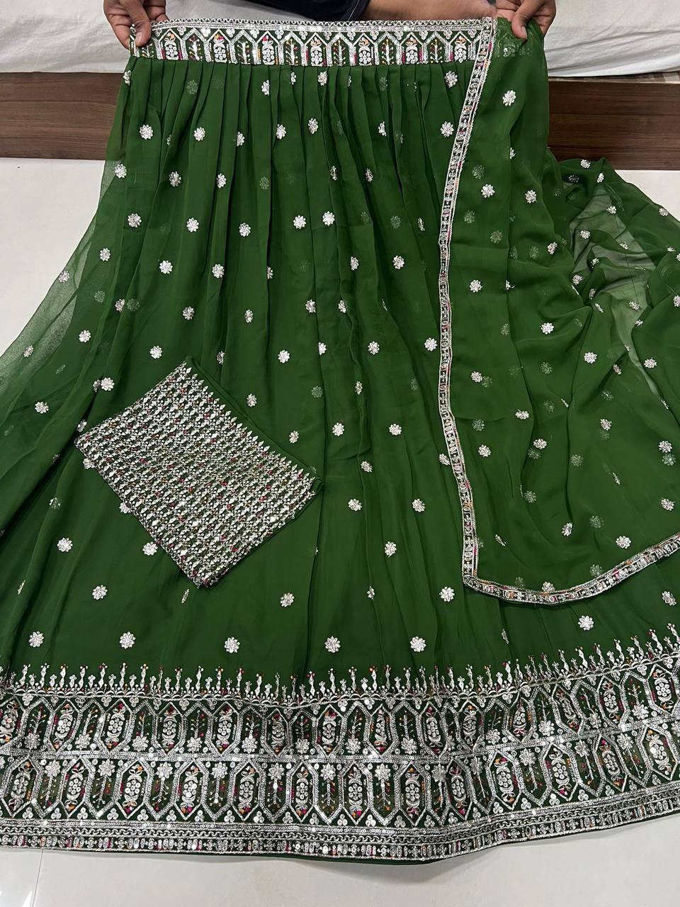 Heavy Thread With Sequence Embroidery Stich Work Lehenga Choli