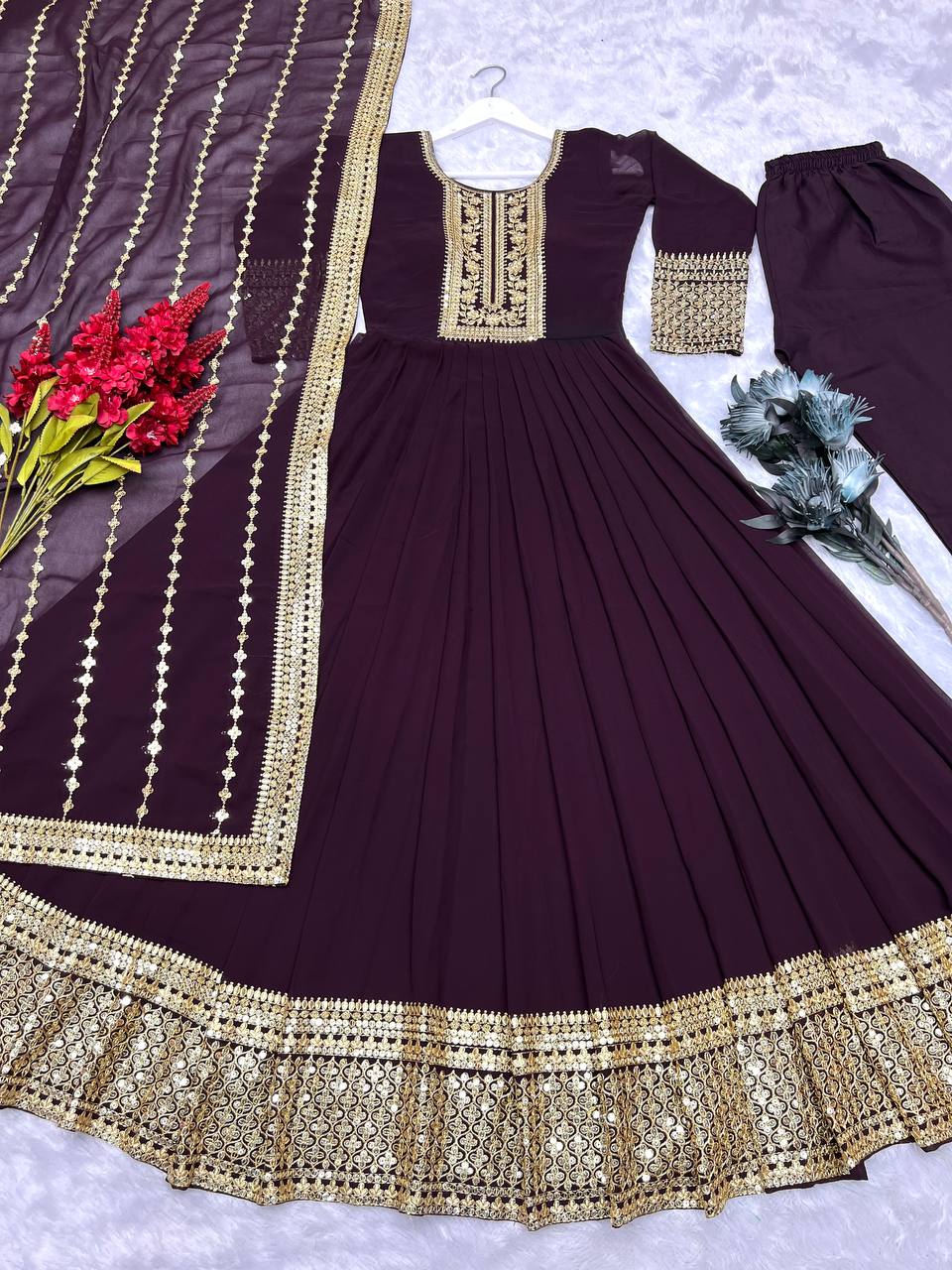 PRESENTING 3 PIECE STYLISH GOWN AND DUPATTA WITH BEAUTIFUL BOTTOM