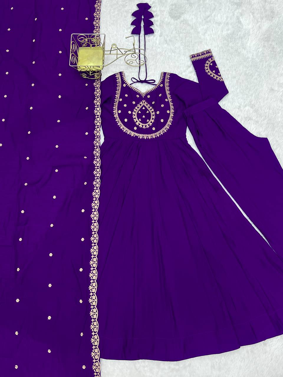 PRESENTING NEW HIGH PREMIUM QUALITY PURE ROMAN CHANDERI SILK FABRIC ANARKALI