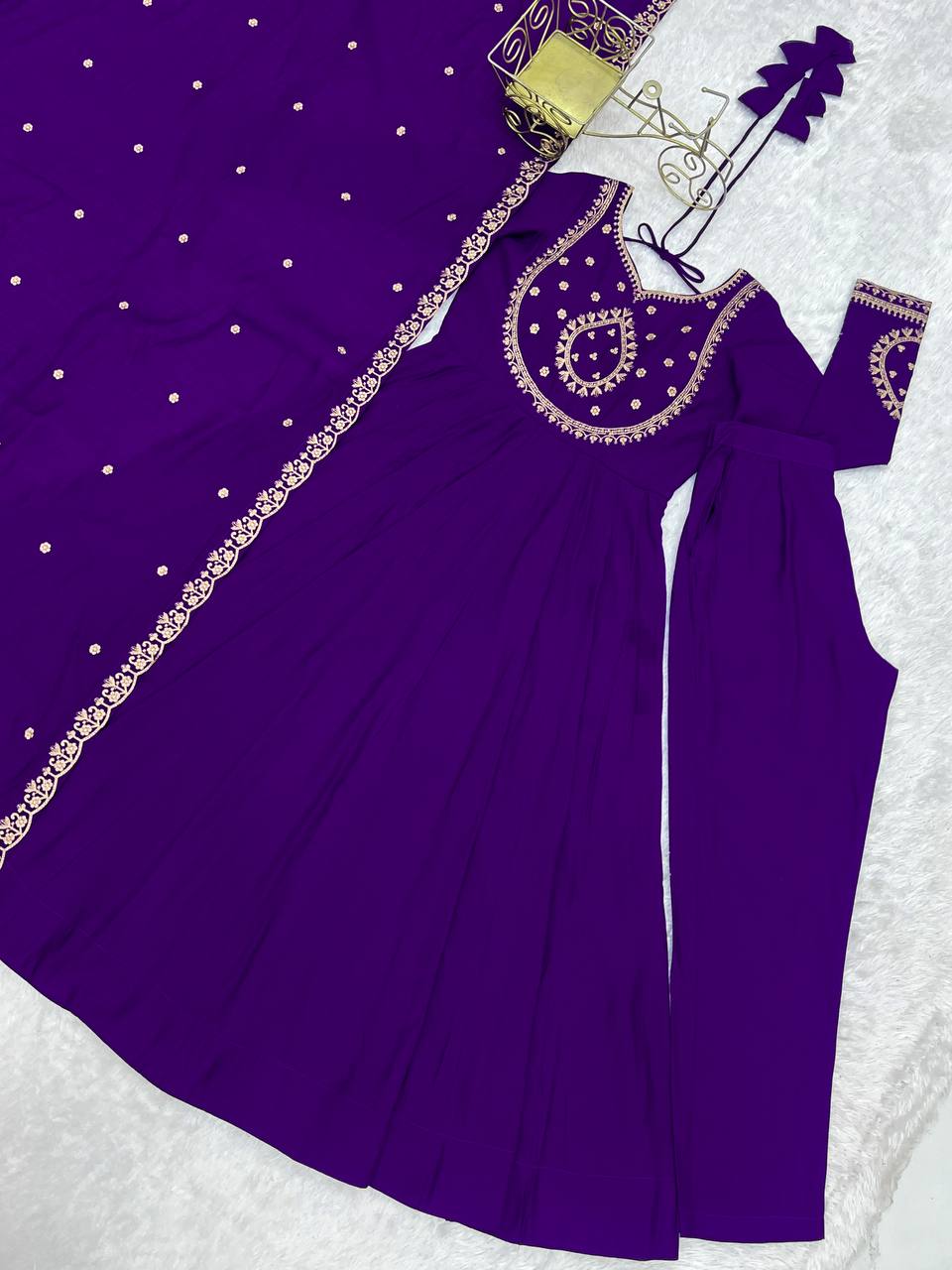 PRESENTING NEW HIGH PREMIUM QUALITY PURE ROMAN CHANDERI SILK FABRIC ANARKALI