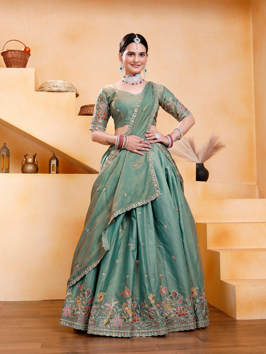 Fendy Silk Embroidery Work Stitch With Canvas Lehenga Choli