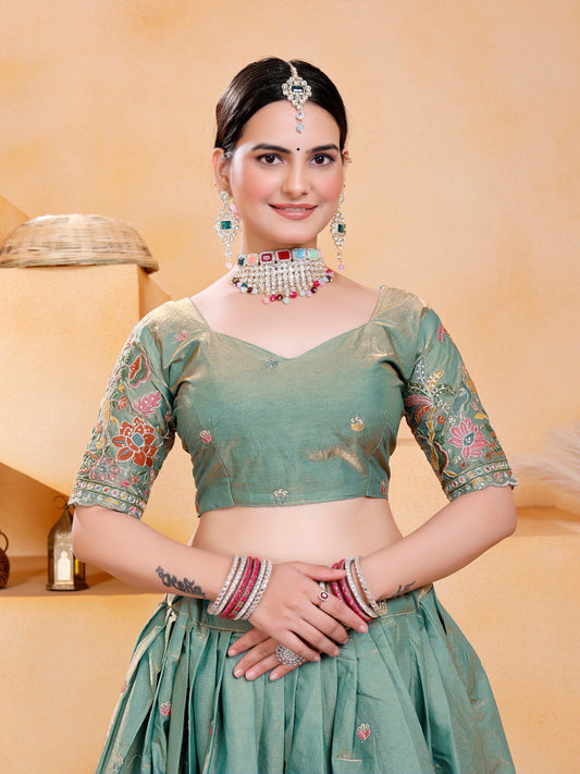 Fendy Silk Embroidery Work Stitch With Canvas Lehenga Choli