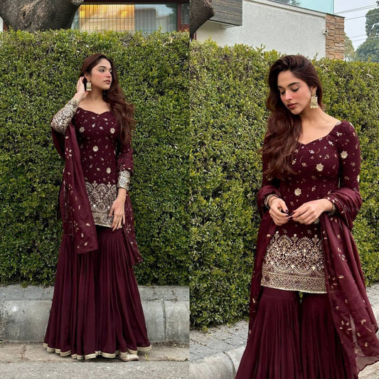 New Designer Party Wear Look Top Sharara Plazzo and Dupatta