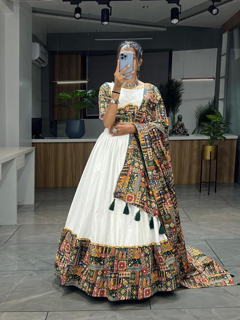 Pure Rayon Cotton Printed With Foil on Patch Work Border Lehenga