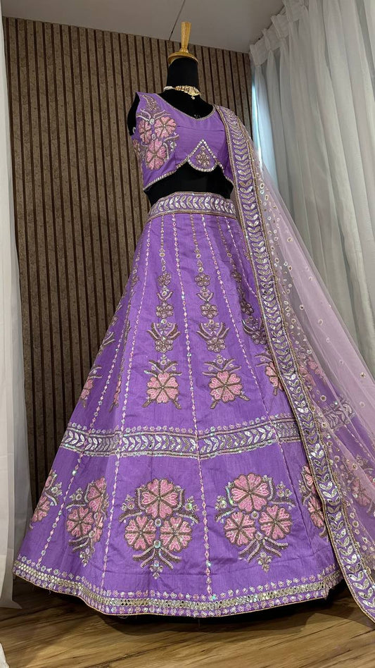 Heavy slub silk lehnga with thread Lehenga