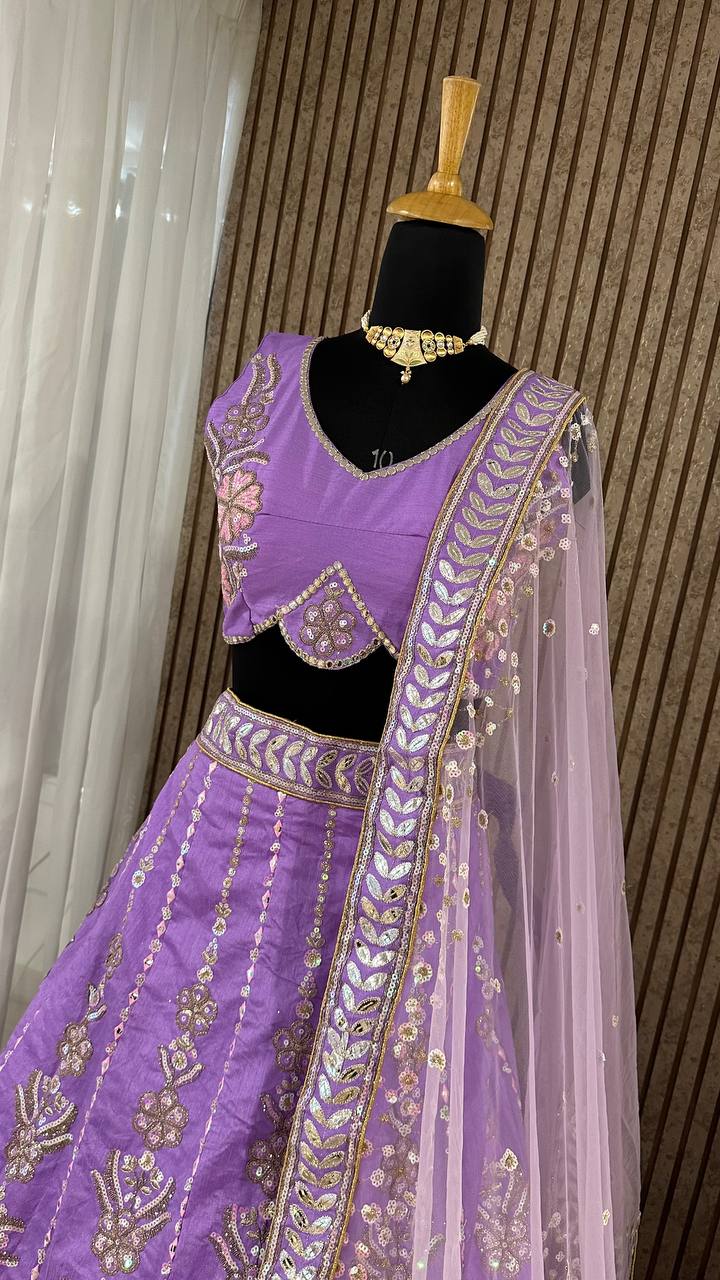 Heavy slub silk lehnga with thread Lehenga