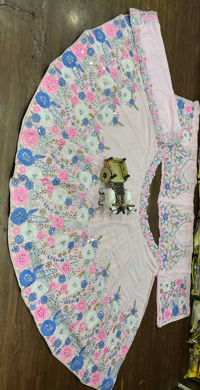 Launching 4 meter flared Fox Georgette Real Mirror Sequins Embroidered Work Lehenga