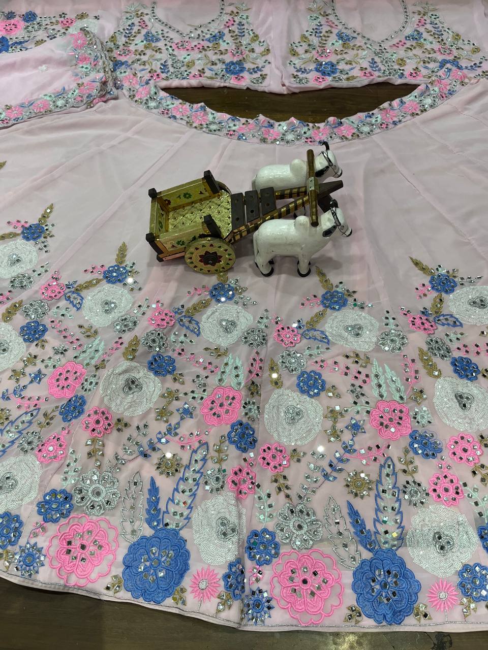 Launching 4 meter flared Fox Georgette Real Mirror Sequins Embroidered Work Lehenga