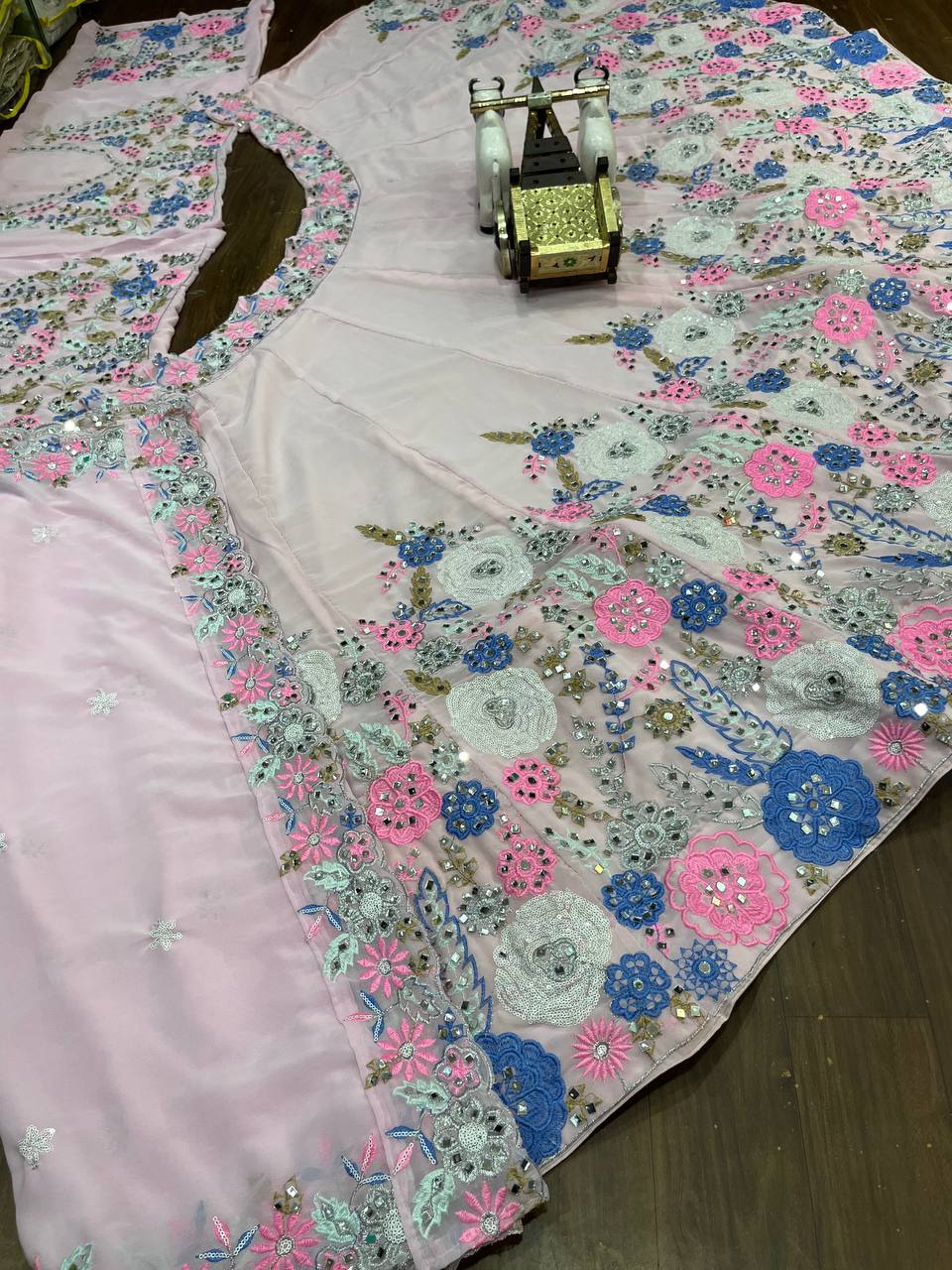 Launching 4 meter flared Fox Georgette Real Mirror Sequins Embroidered Work Lehenga