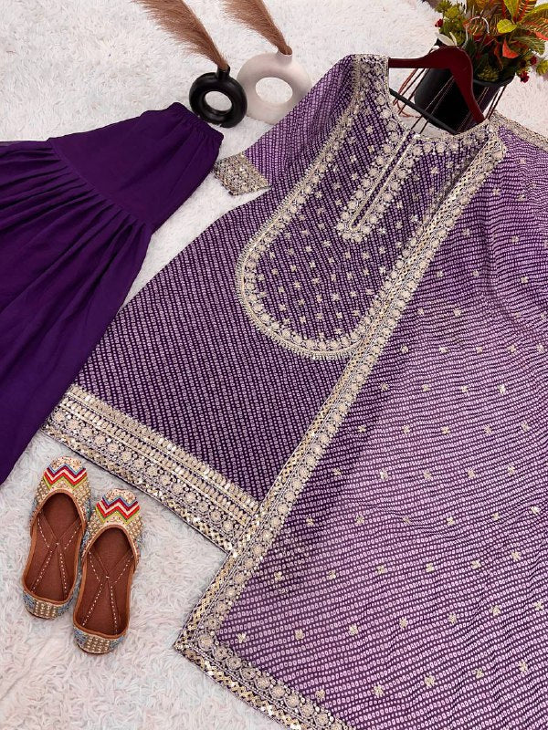 New Sharara Collection Faux Georgette Top-Bottom And Dupatta Set Fully Stitched Ready To Wear