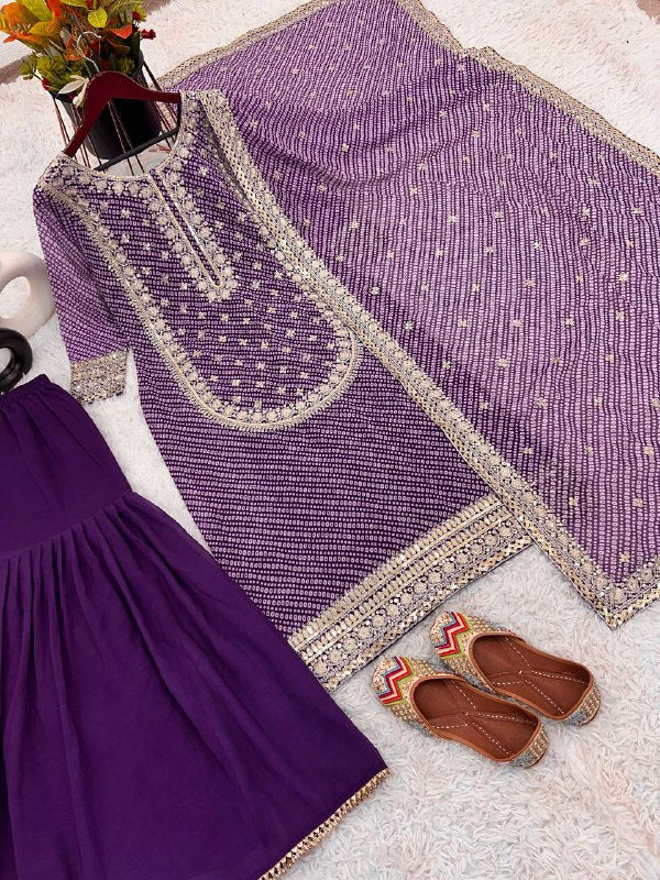 New Sharara Collection Faux Georgette Top-Bottom And Dupatta Set Fully Stitched Ready To Wear