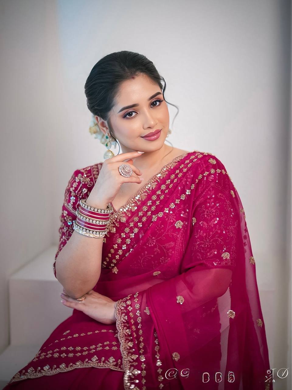 Soft Space Silk Sequance and Zari Embroidery Work Saree