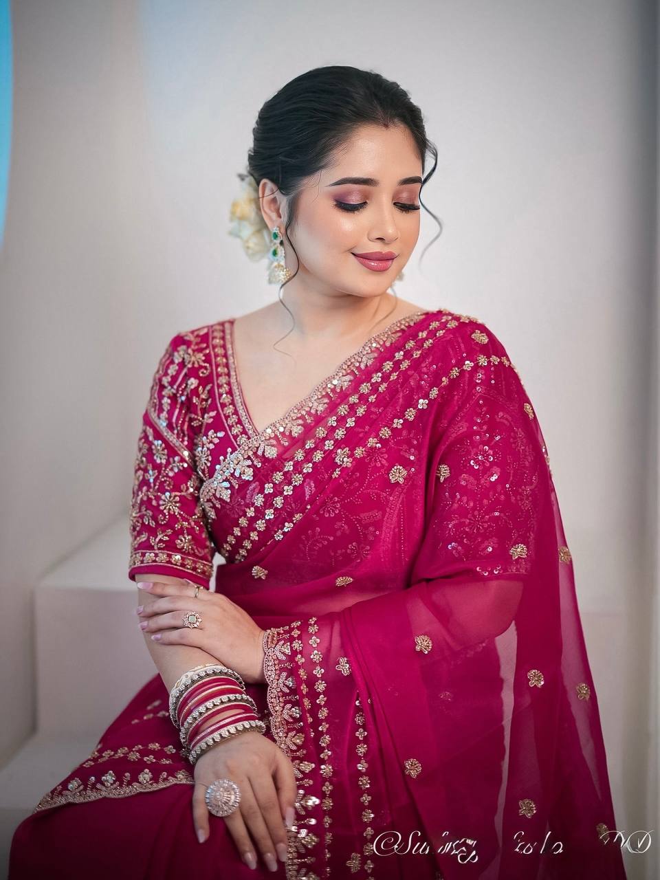 Soft Space Silk Sequance and Zari Embroidery Work Saree