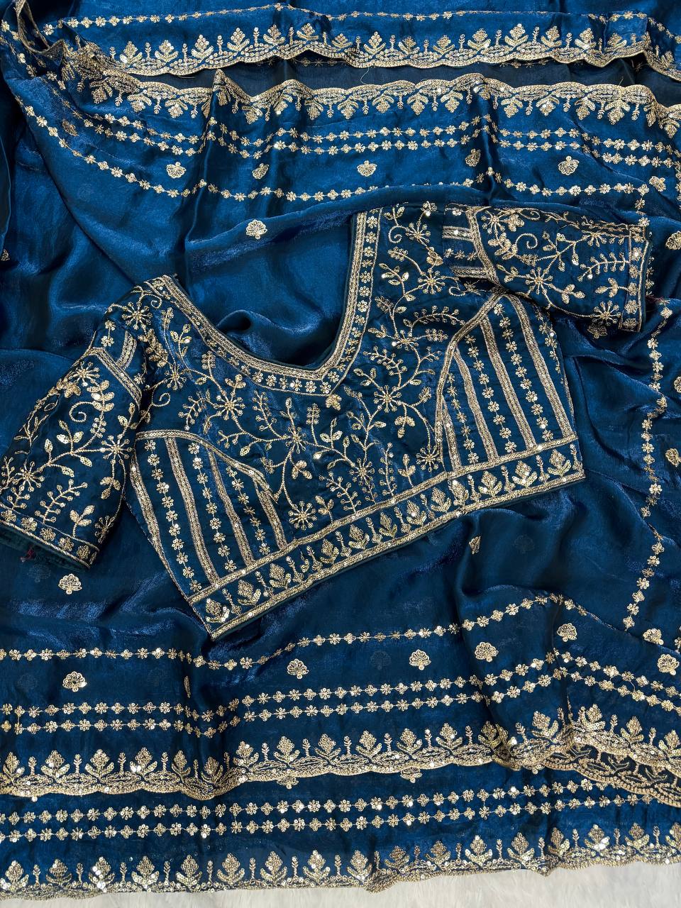 Soft Space Silk Sequance and Zari Embroidery Work Saree