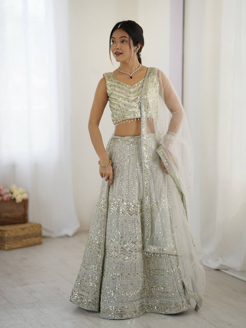 Georgette lehenga with sequins & dori work Lehenga