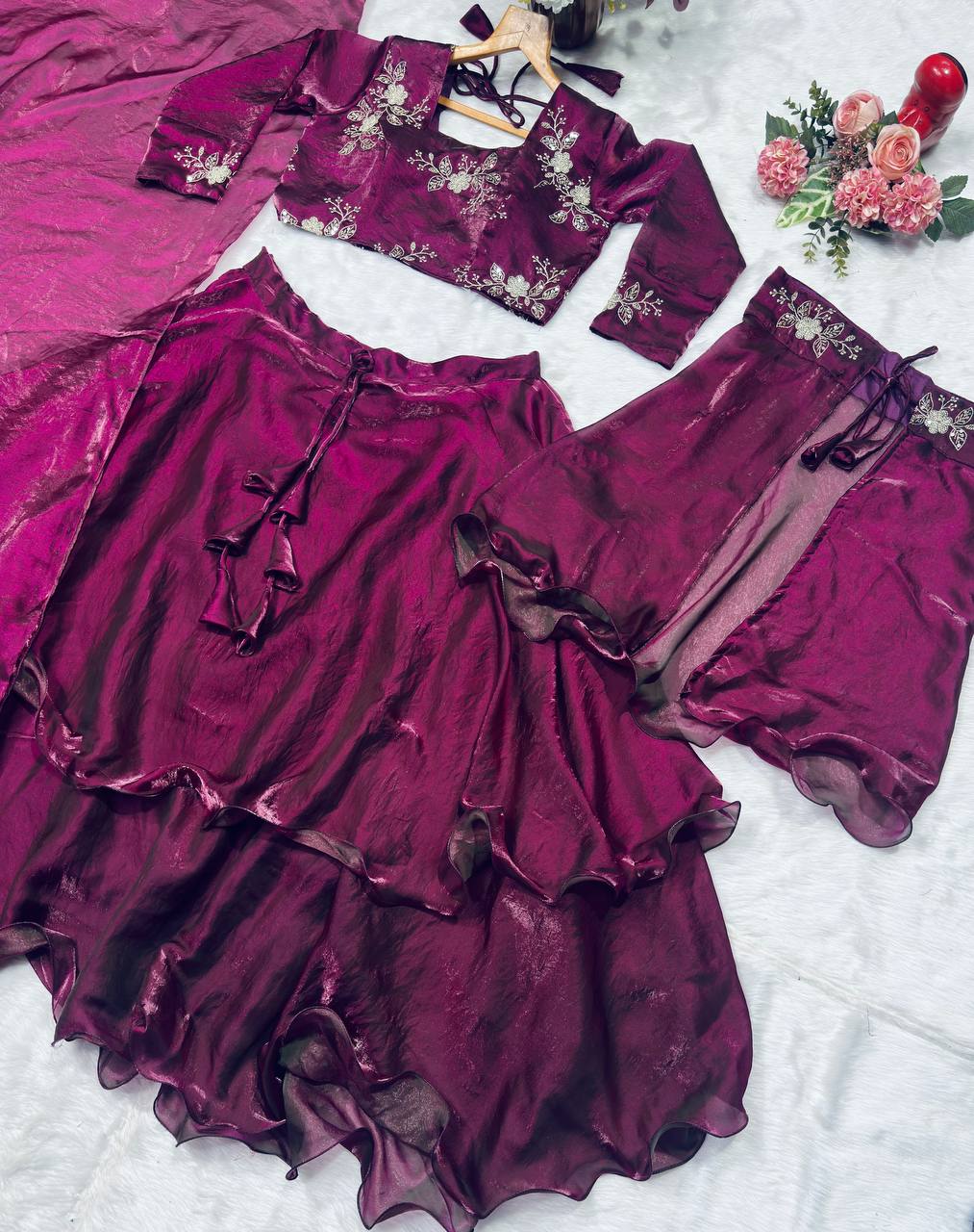 Heavy Fandy Satin with Embroidery & Sequins Work Lehenga