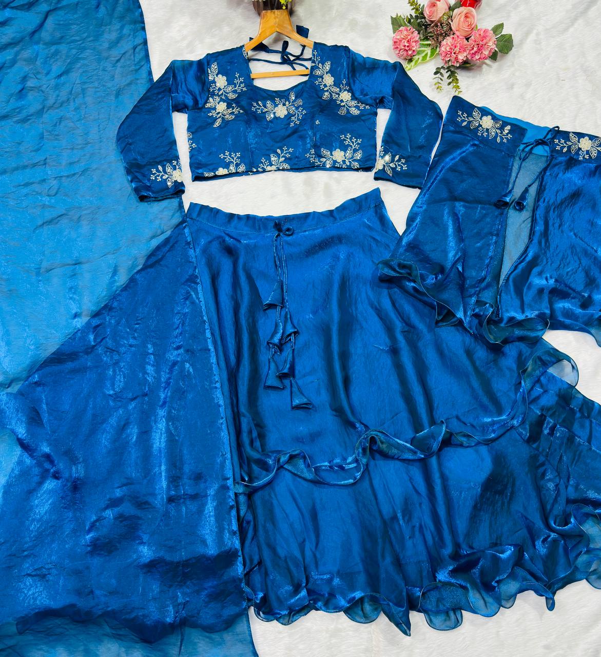 Heavy Fandy Satin with Embroidery & Sequins Work Lehenga