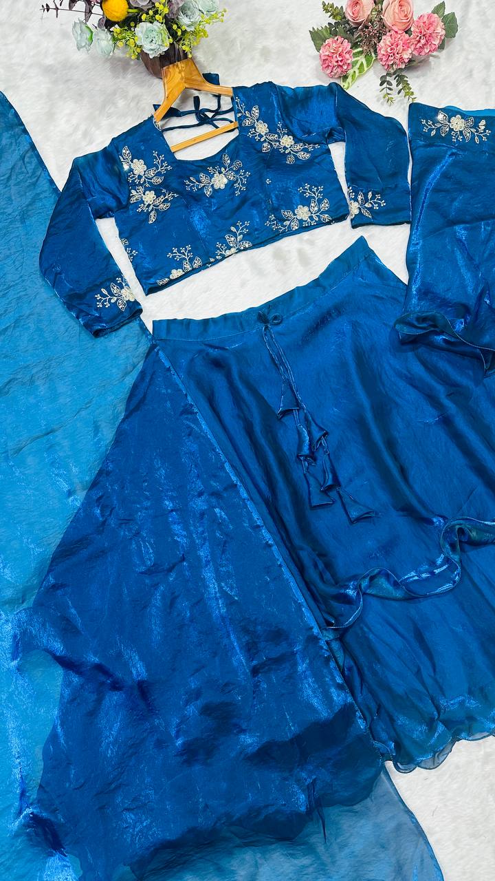 Heavy Fandy Satin with Embroidery & Sequins Work Lehenga