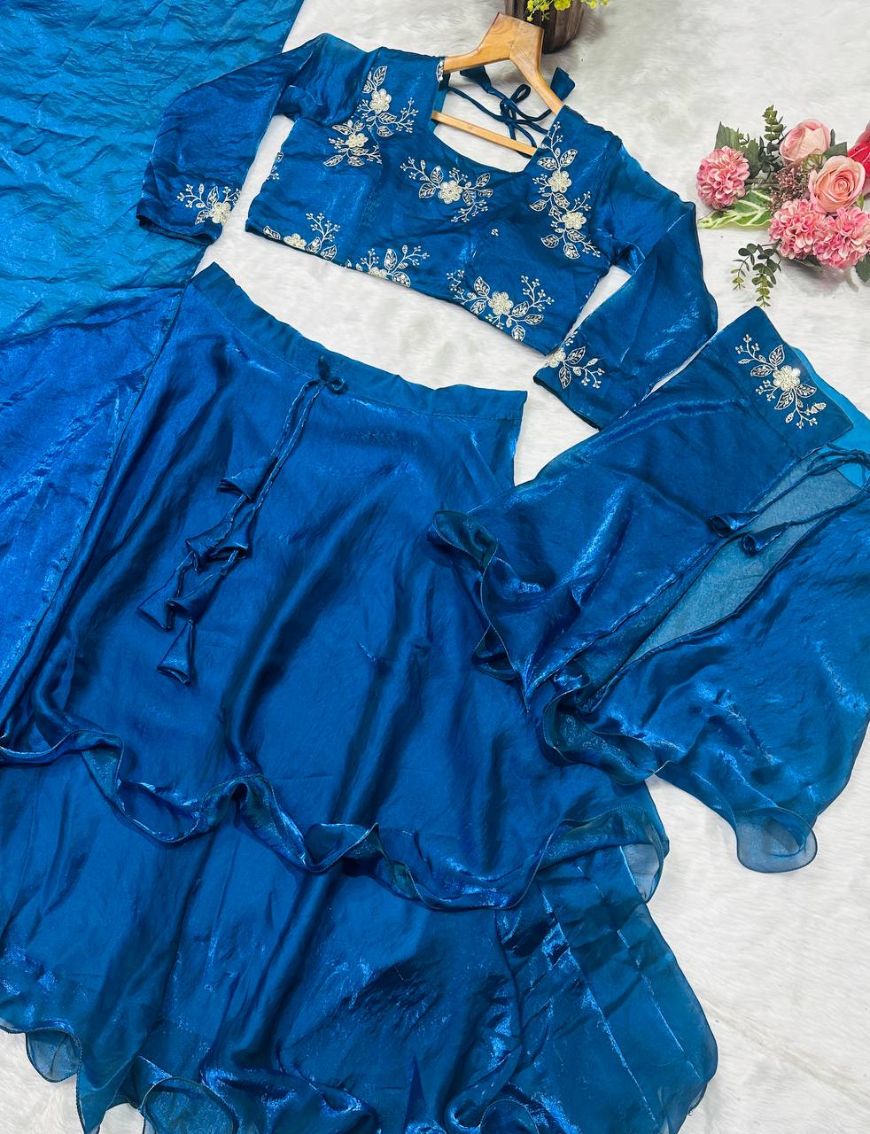 Heavy Fandy Satin with Embroidery & Sequins Work Lehenga