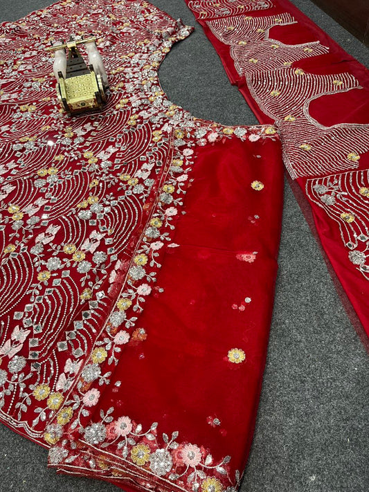 Launching 4 meter flared  Real Mirror Sequins Work Lehenga