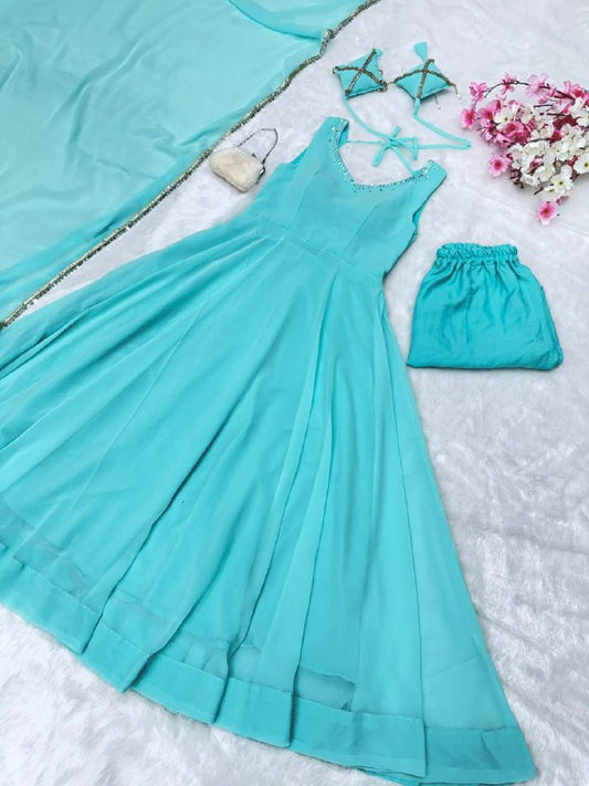 Georgette Anarkali mit Hotfix-Arbeit Anarkali