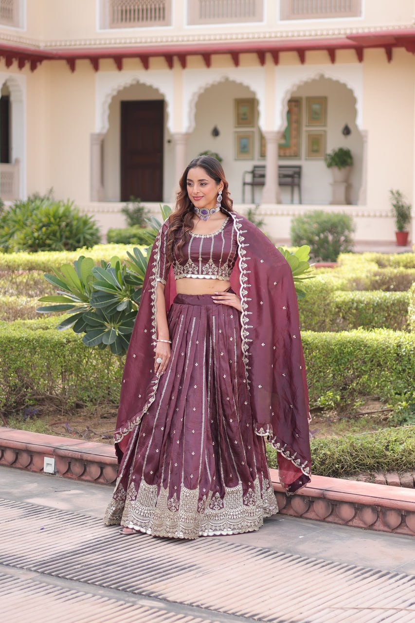 Gold Crush with Sequins & Zari Embroidered Work Lehenga