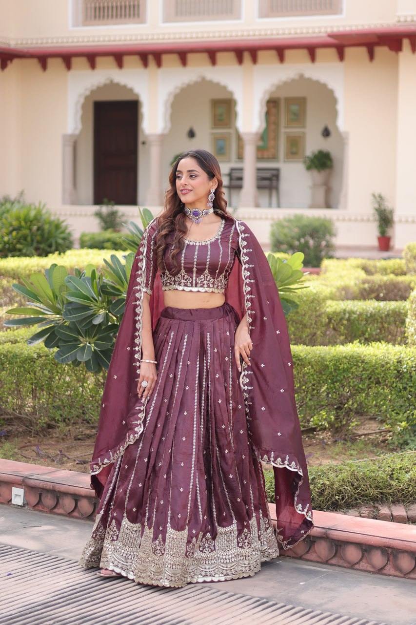 Gold Crush with Sequins & Zari Embroidered Work Lehenga