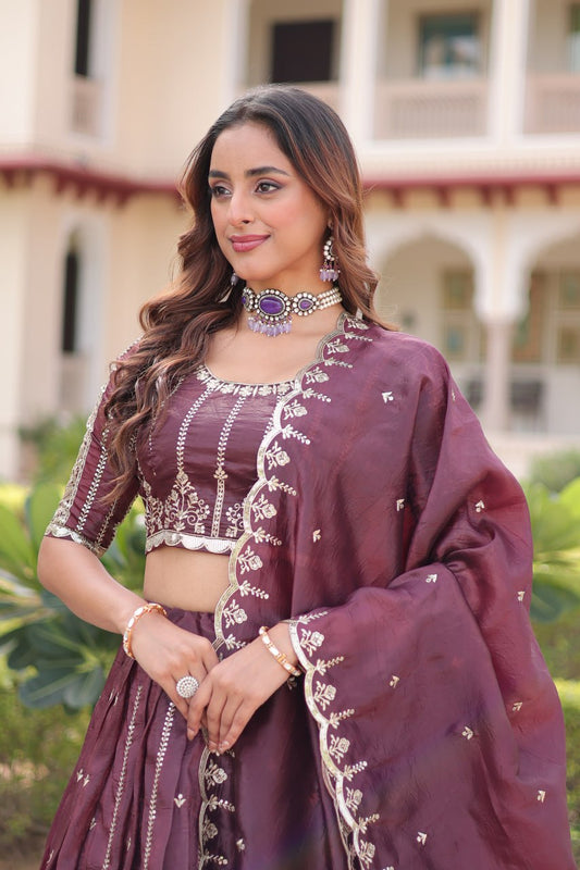 Gold Crush with Sequins & Zari Embroidered Work Lehenga