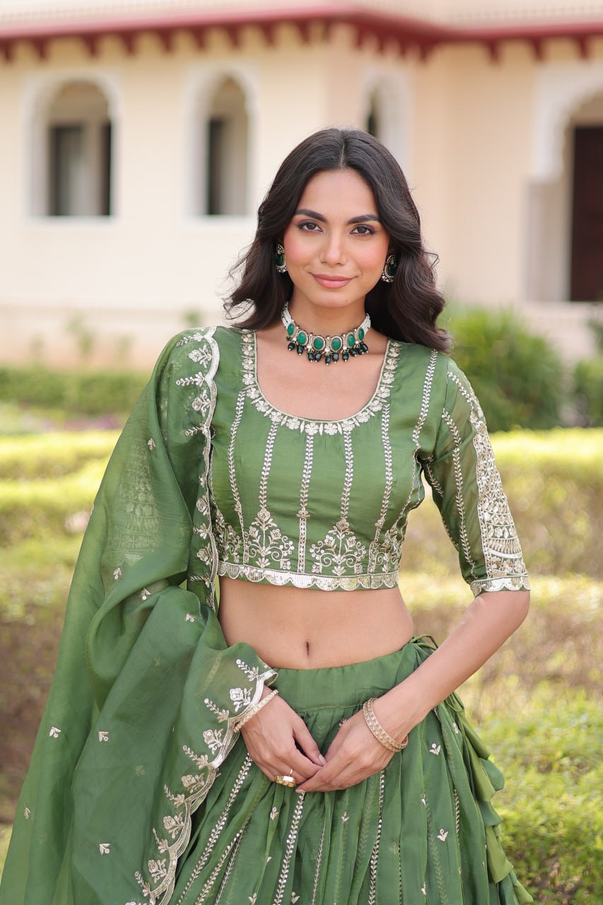 Gold Crush with Sequins & Zari Embroidered Work Lehenga