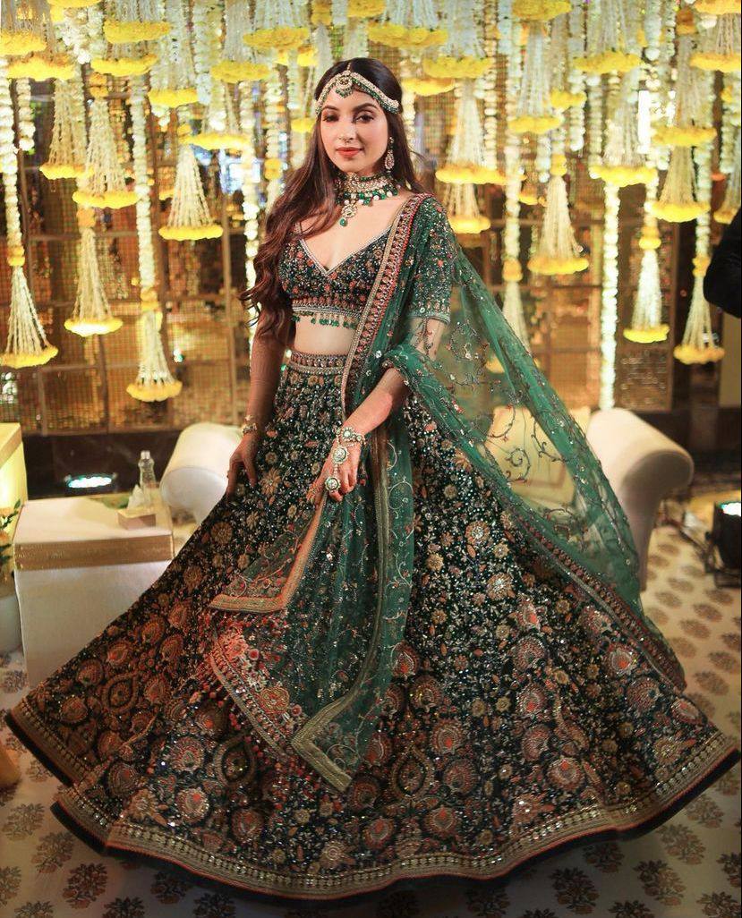 Launching Embroidery Sequins Work 4 meter flared Faux Georgette Lehenga