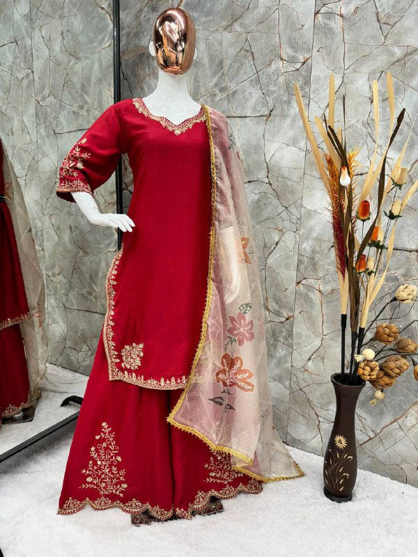 DESIGNER HEAVY CHINON WITH SEQUANCE EMBROIDERY WORK SUIT