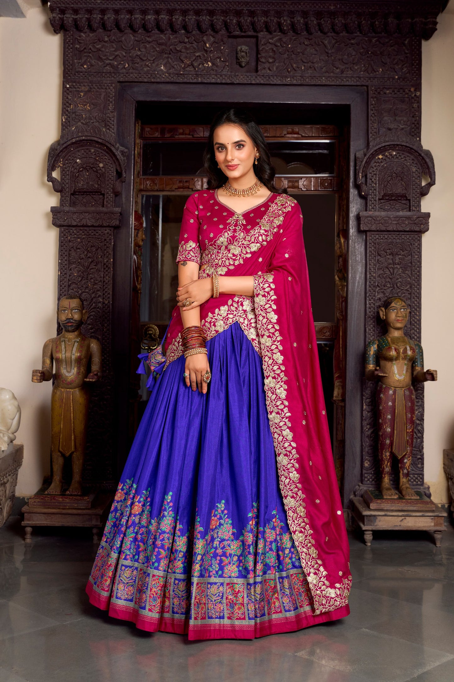 Tussar Silk Printed With Foil Work Lehenga