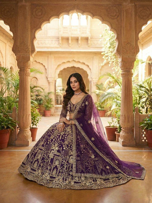 Einführung eines 4 Meter ausgestellten Coding Sequins Work Lehenga