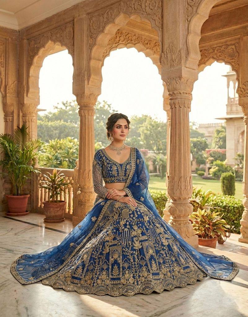 Einführung eines 4 Meter ausgestellten Coding Sequins Work Lehenga