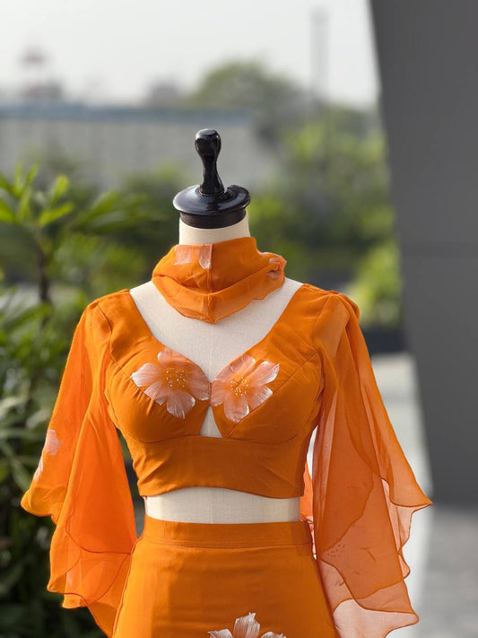 Georgette Handpaint work fishcut lehnga