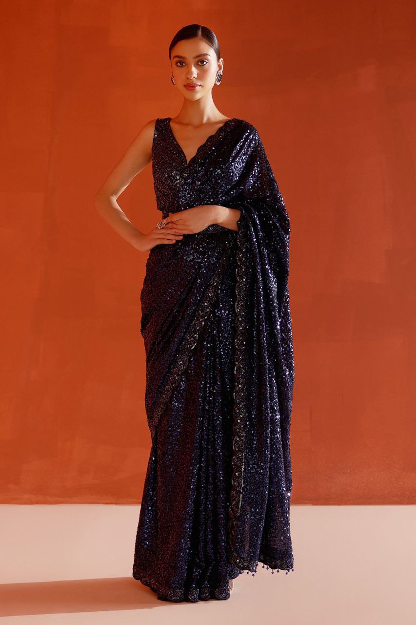 FAUX Georgette With Heavy 5MM & 3MM Khichdi Sequence Embrodery Work Saree